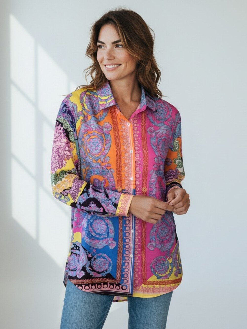 Rare ZCRAVE Tamika Size XL Multicolor Floral Long Sleeve Button Up Shirt Top
